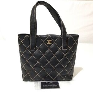 CHANEL Black Leather Quilted Wild Stitch Tote/Shoulder Bag Vintage